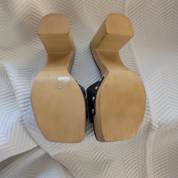 L’Intervalle Platform slide mules Clogs Black Leather with studs Wooden, Sz 38 - Picture 8 of 10